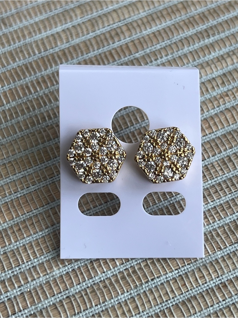 ⭐️-Gold Crystal Hexagon Stud Earrings